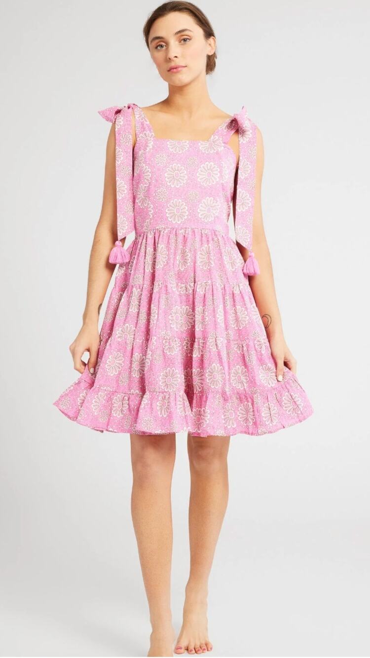 MILLE Resort Kiara Mini Swing Dress Pink Daisy Floral Tie Shoulder Tuckernuck